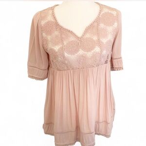 Knox Rose Dusty Pale Pink Flowy Lace and Embroidered Blouse